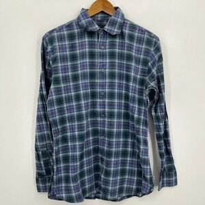 John Varvatos Long Sleeve Button Shirt Men's‎ S Blue Plaid Print Collared Cotton